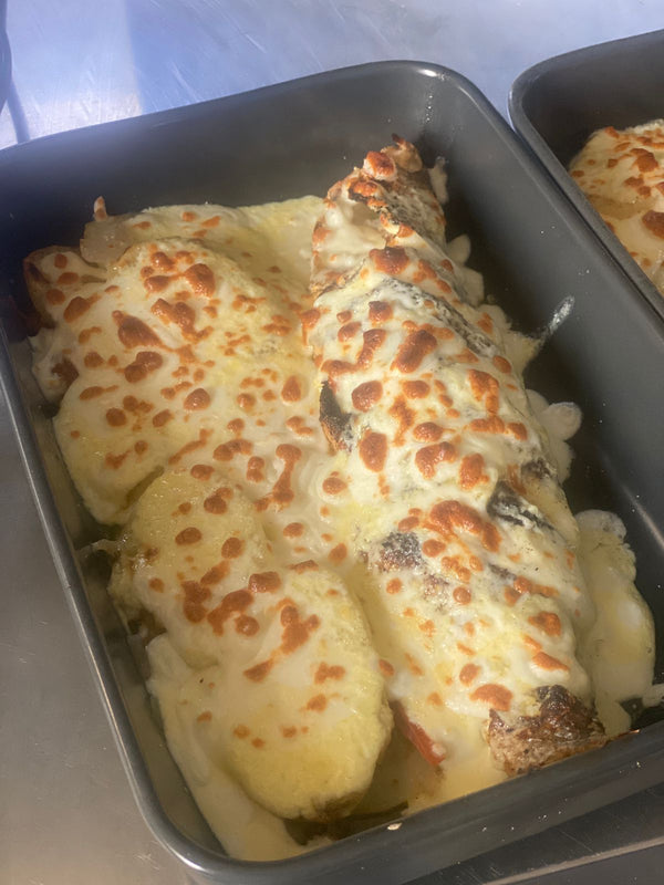 Baked Sea Bass potato Thermidor