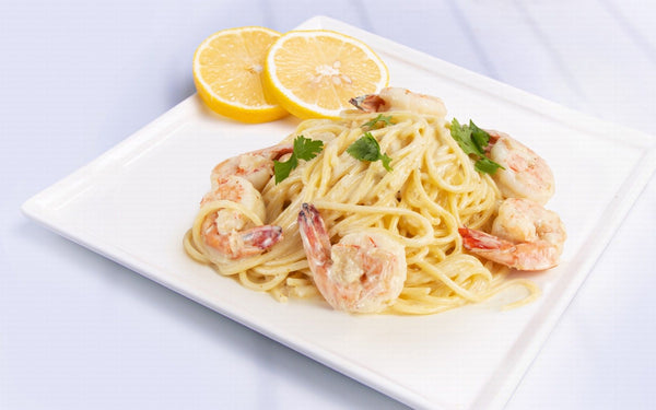 Shrimp pasta in white sauce